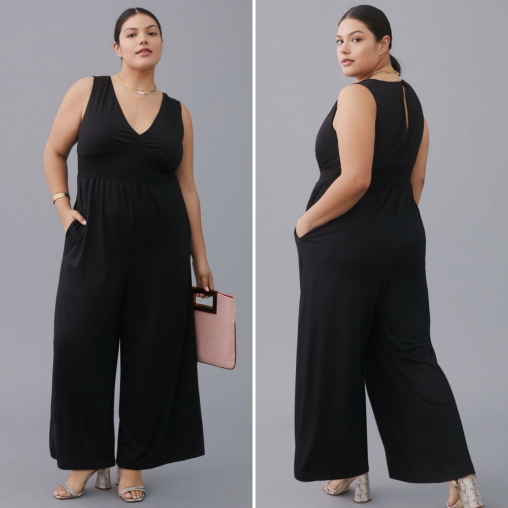 Anthropologie Hutch 2X Plus Size Black Wide Leg Knit Jumpsuit